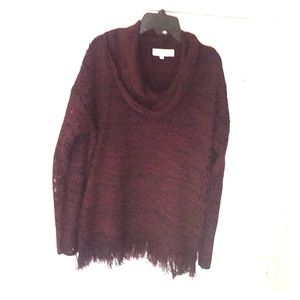 Maroon & black marled fringe sweater